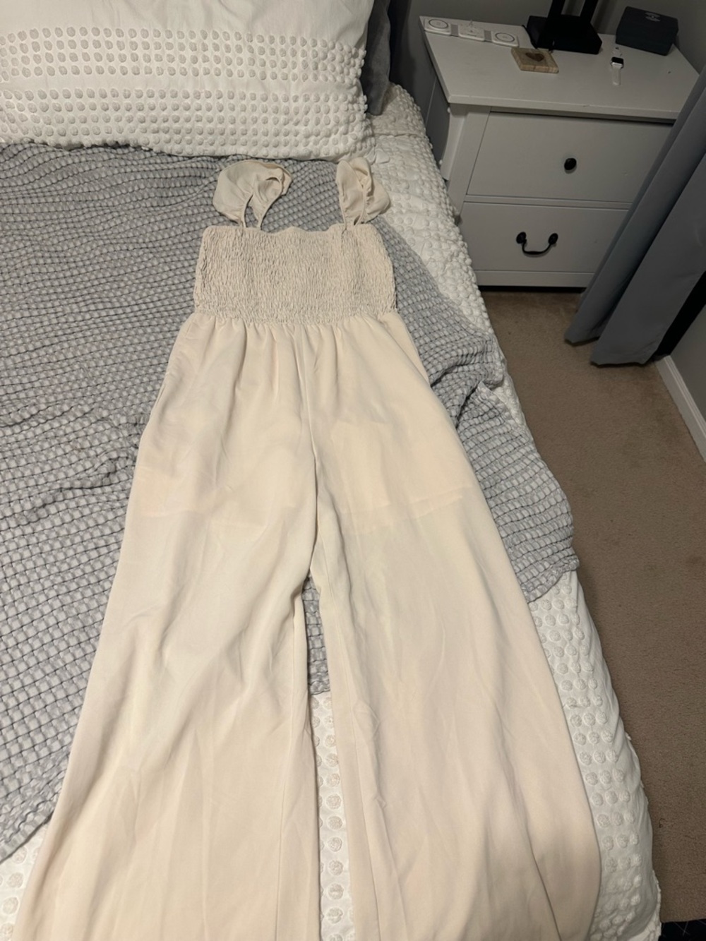 Smocked Wide-Leg Jumpsuit in Cream